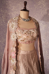Mauve Silk Designer Sequin Beaded Crop Top Lehenga with Cape Jacket